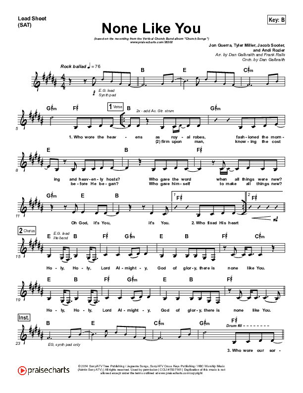None Like You Lead Sheet (SAT) (Vertical Worship)
