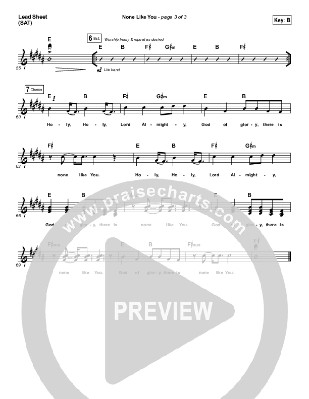 None Like You Lead Sheet (SAT) (Vertical Worship)
