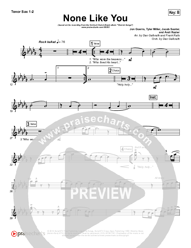 None Like You Tenor Sax 1/2 (Vertical Worship)