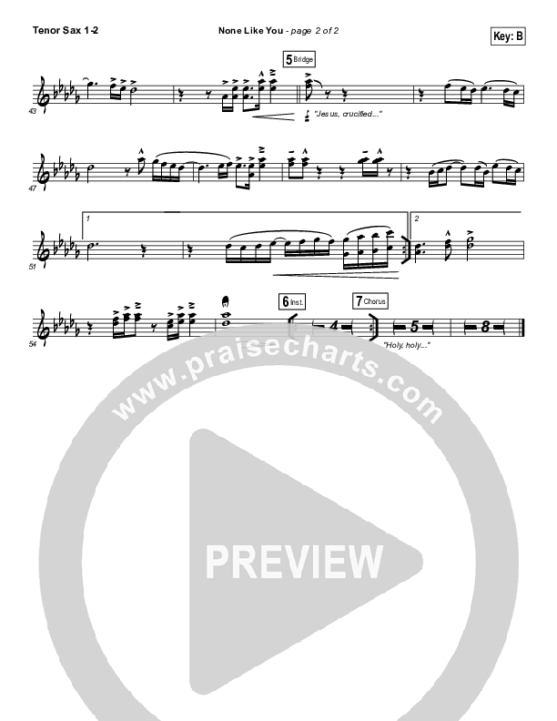 None Like You Tenor Sax 1/2 (Vertical Worship)