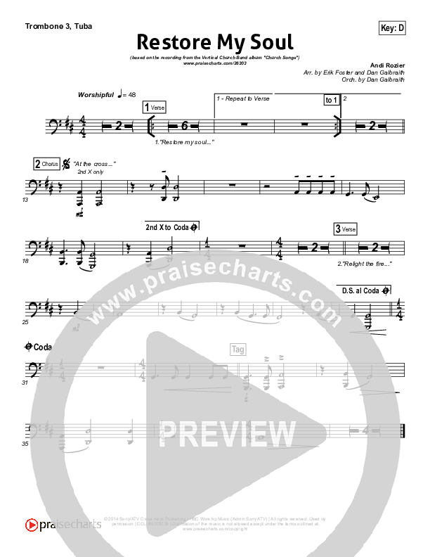 Restore My Soul Trombone 3/Tuba (Vertical Worship)