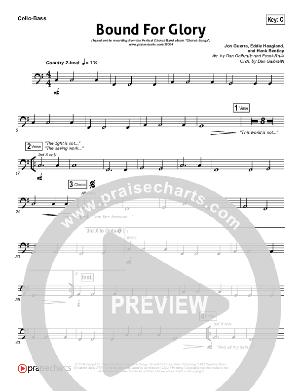 Bound For Glory Cello/Bass (Vertical Worship)