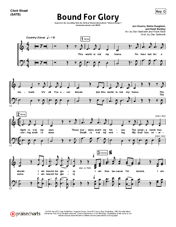 Bound For Glory Choir Sheet (SATB) (Vertical Worship)