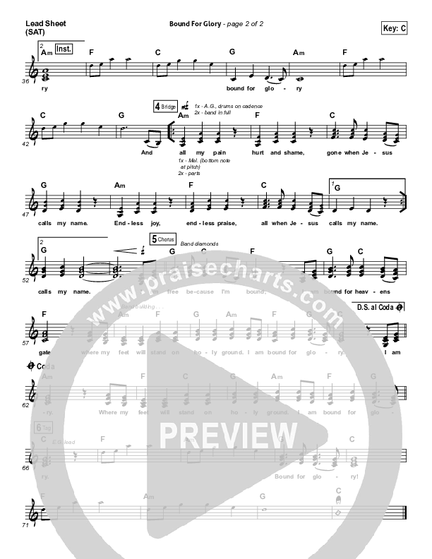 Bound For Glory Lead Sheet (SAT) (Vertical Worship)