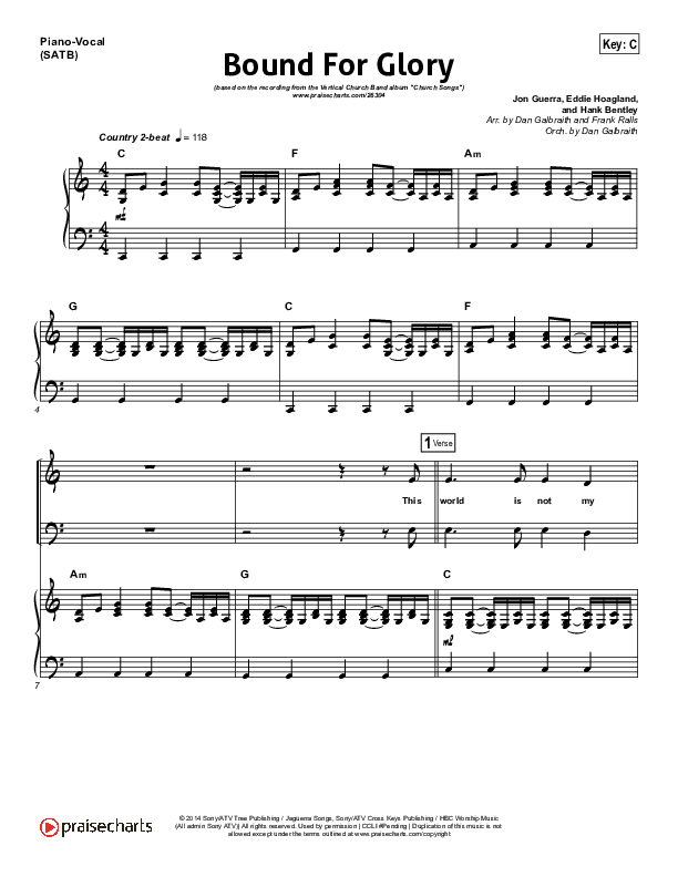 Bound For Glory Piano/Vocal Pack (Vertical Worship)
