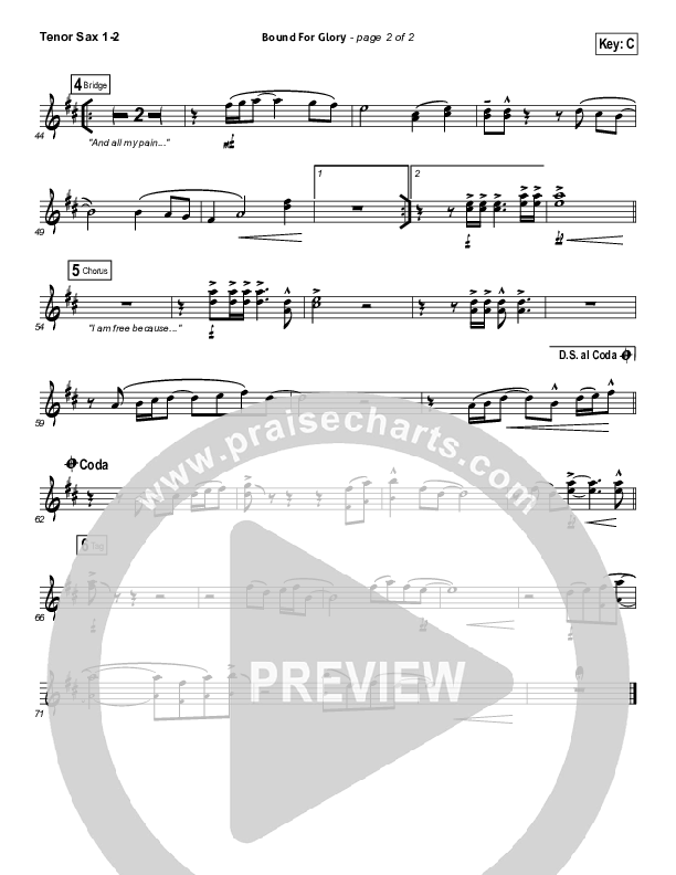 Bound For Glory Tenor Sax 1/2 (Vertical Worship)
