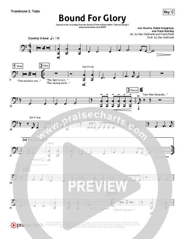 Bound For Glory Trombone 3/Tuba (Vertical Worship)