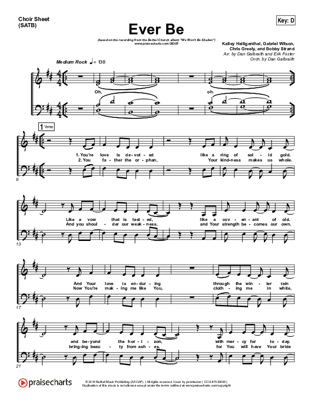 Ever Be Choir Sheet (SATB) (Bethel Music)