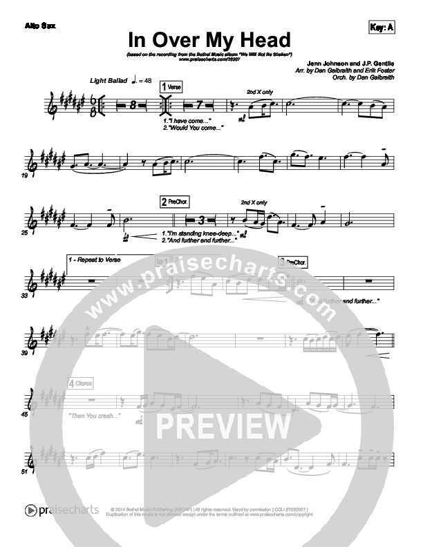 In Over My Head Alto Sax (Bethel Music)