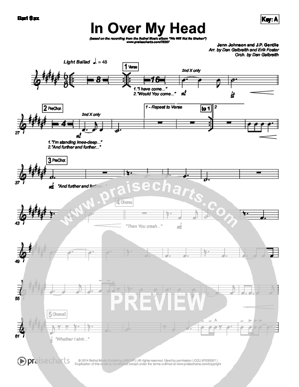 In Over My Head Bari Sax (Bethel Music)