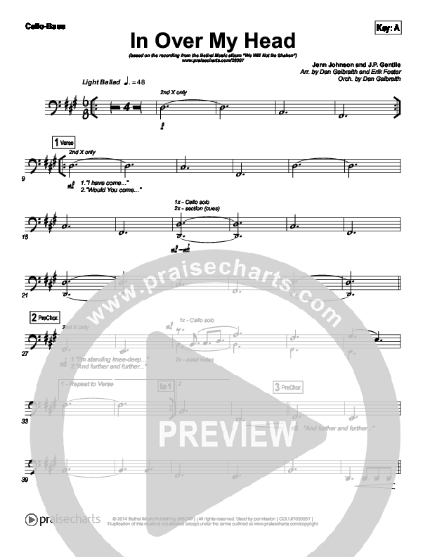 In Over My Head Cello/Bass (Bethel Music)