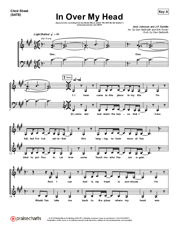 In Over My Head Choir Sheet (SATB) (Bethel Music)