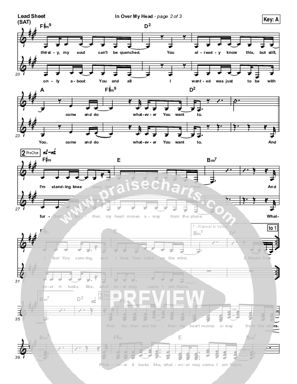 In Over My Head Lead Sheet (SAT) (Bethel Music)