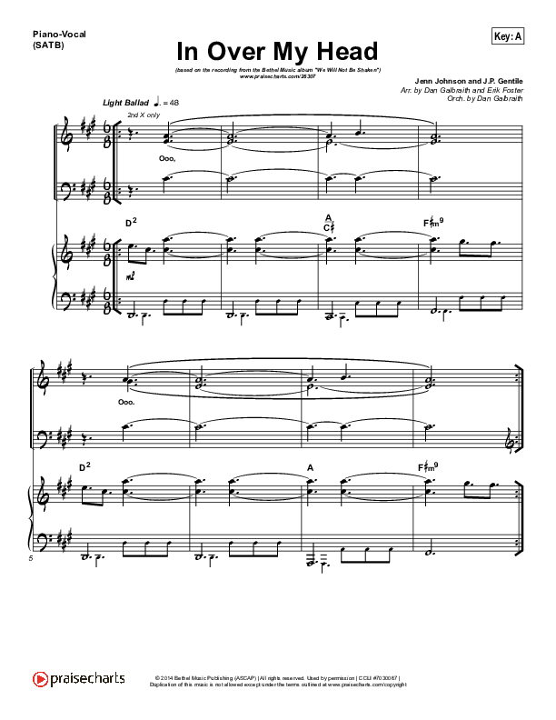 In Over My Head Piano/Vocal (SATB) (Bethel Music)