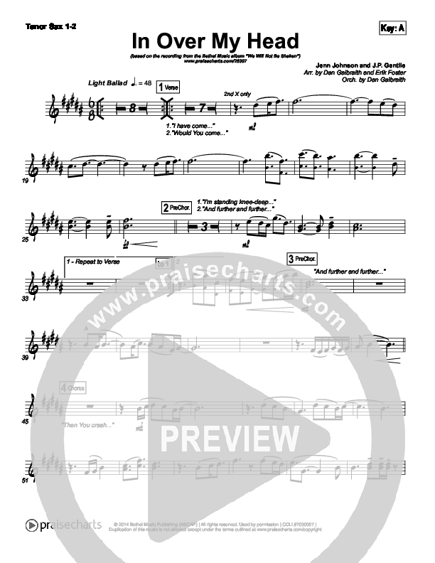 In Over My Head Tenor Sax 1/2 (Bethel Music)