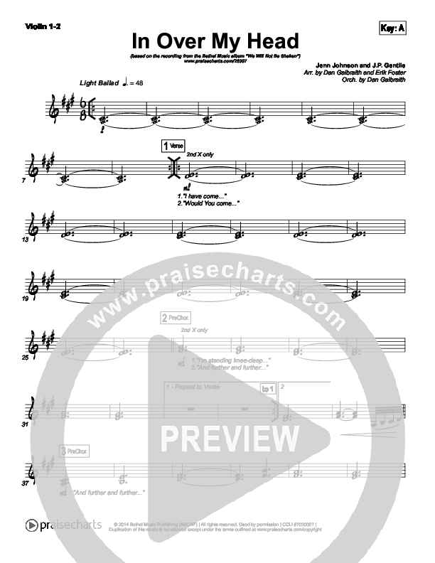 In Over My Head Violin 1/2 (Bethel Music)