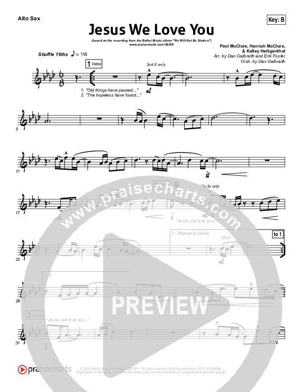 Jesus We Love You Alto Sax (Bethel Music)
