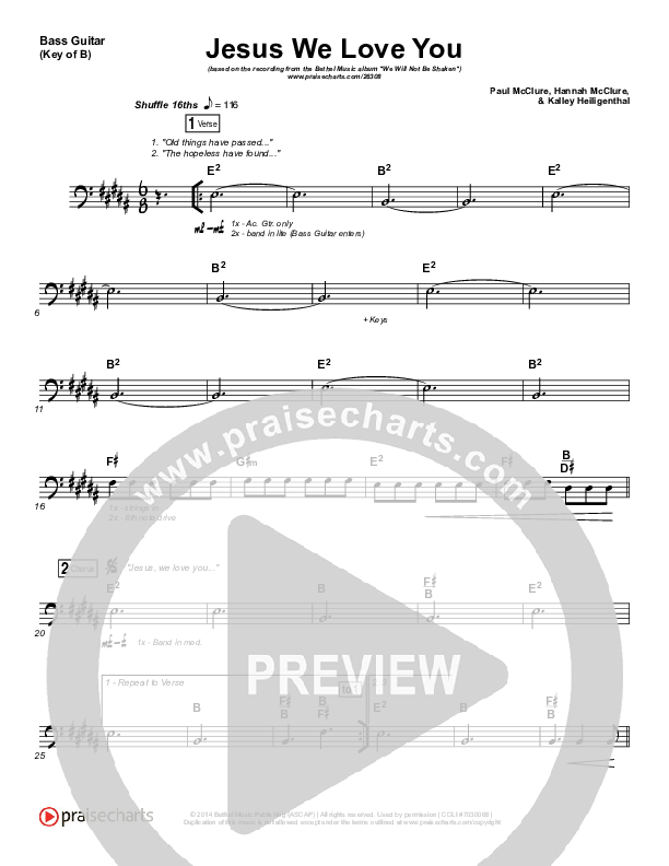 Jesus We Love You Bass Guitar (Bethel Music)