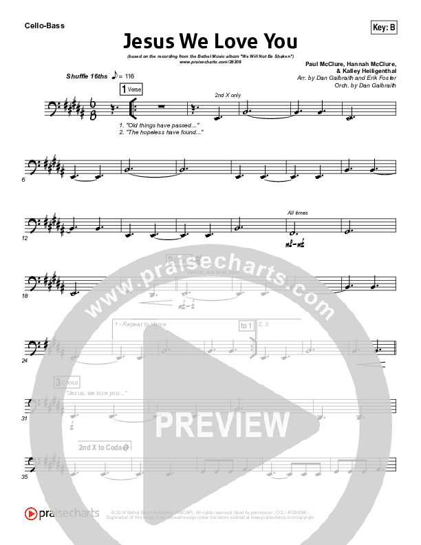 Jesus We Love You Cello/Bass (Bethel Music)