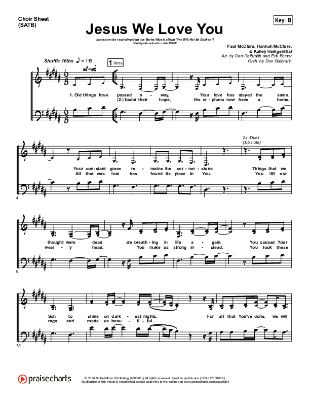Jesus We Love You Choir Sheet (SATB) (Bethel Music)