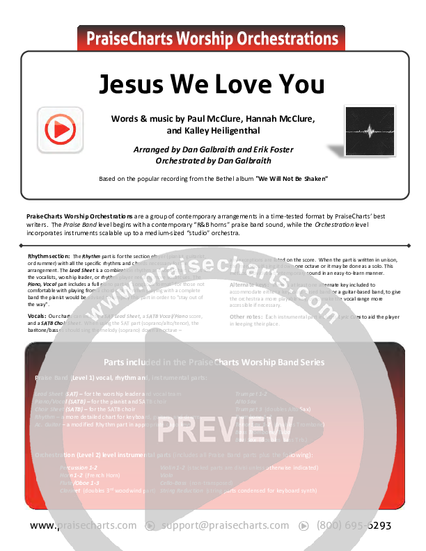 Jesus We Love You Cover Sheet (Bethel Music)