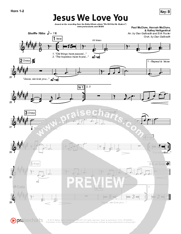 Jesus We Love You French Horn 1/2 (Bethel Music)