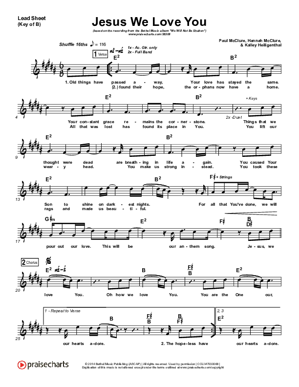 Jesus We Love You Lead Sheet (Melody) (Bethel Music)