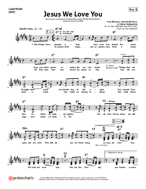 Jesus We Love You Lead Sheet (SAT) (Bethel Music)