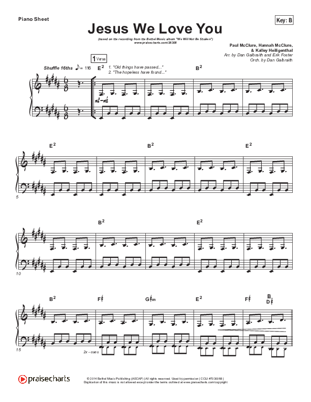 Jesus We Love You Piano Sheet (Bethel Music)