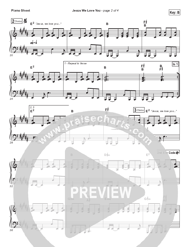 Jesus We Love You Piano Sheet (Bethel Music)