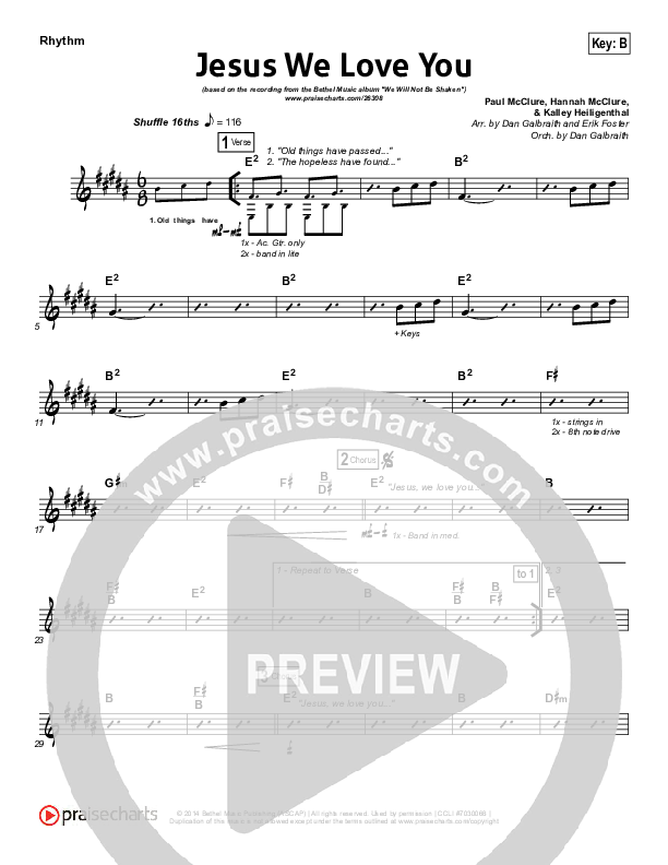 Jesus We Love You Rhythm Chart (Bethel Music)
