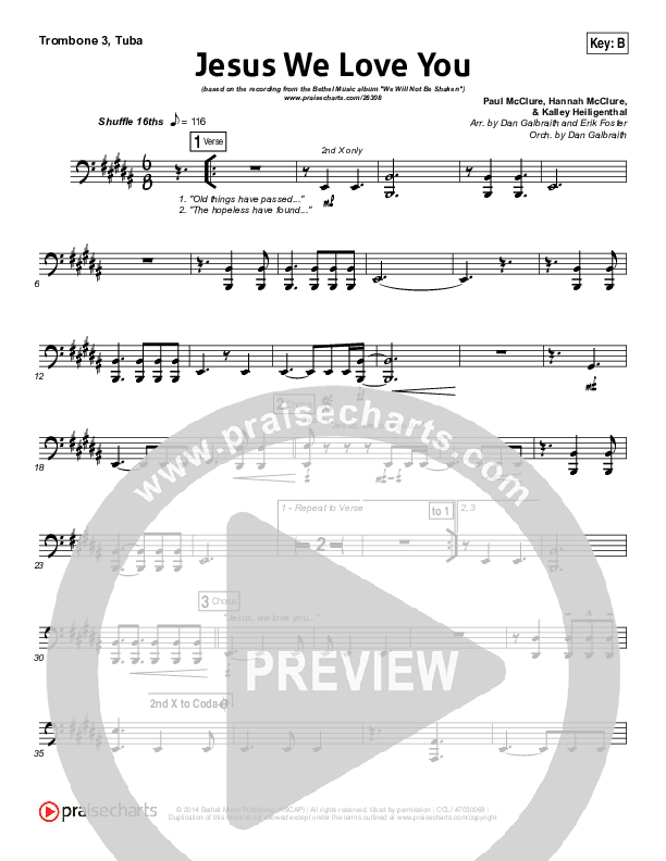 Jesus We Love You Trombone 3/Tuba (Bethel Music)