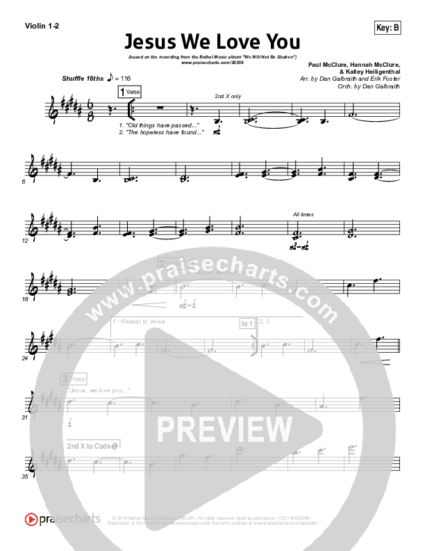 Jesus We Love You Violin 1/2 (Bethel Music)