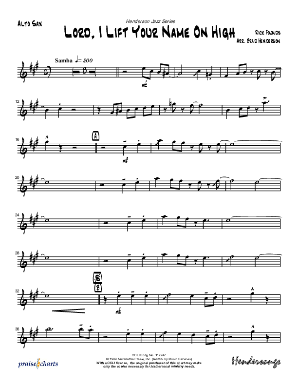 Lord I Lift Your Name On High (Instrumental) Alto Sax (Brad Henderson)