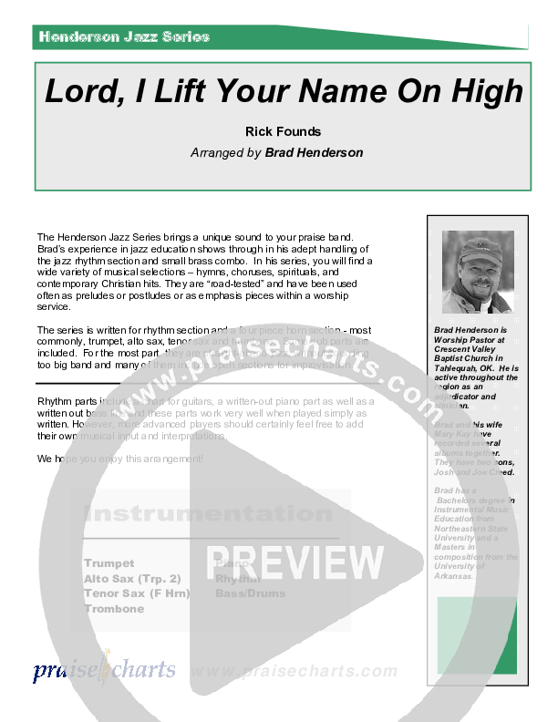 Lord I Lift Your Name On High (Instrumental) Cover Sheet (Brad Henderson)