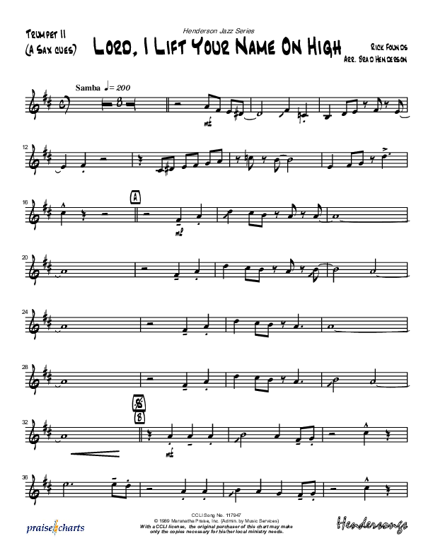 Lord I Lift Your Name On High (Instrumental) Trumpet 2 (Brad Henderson)
