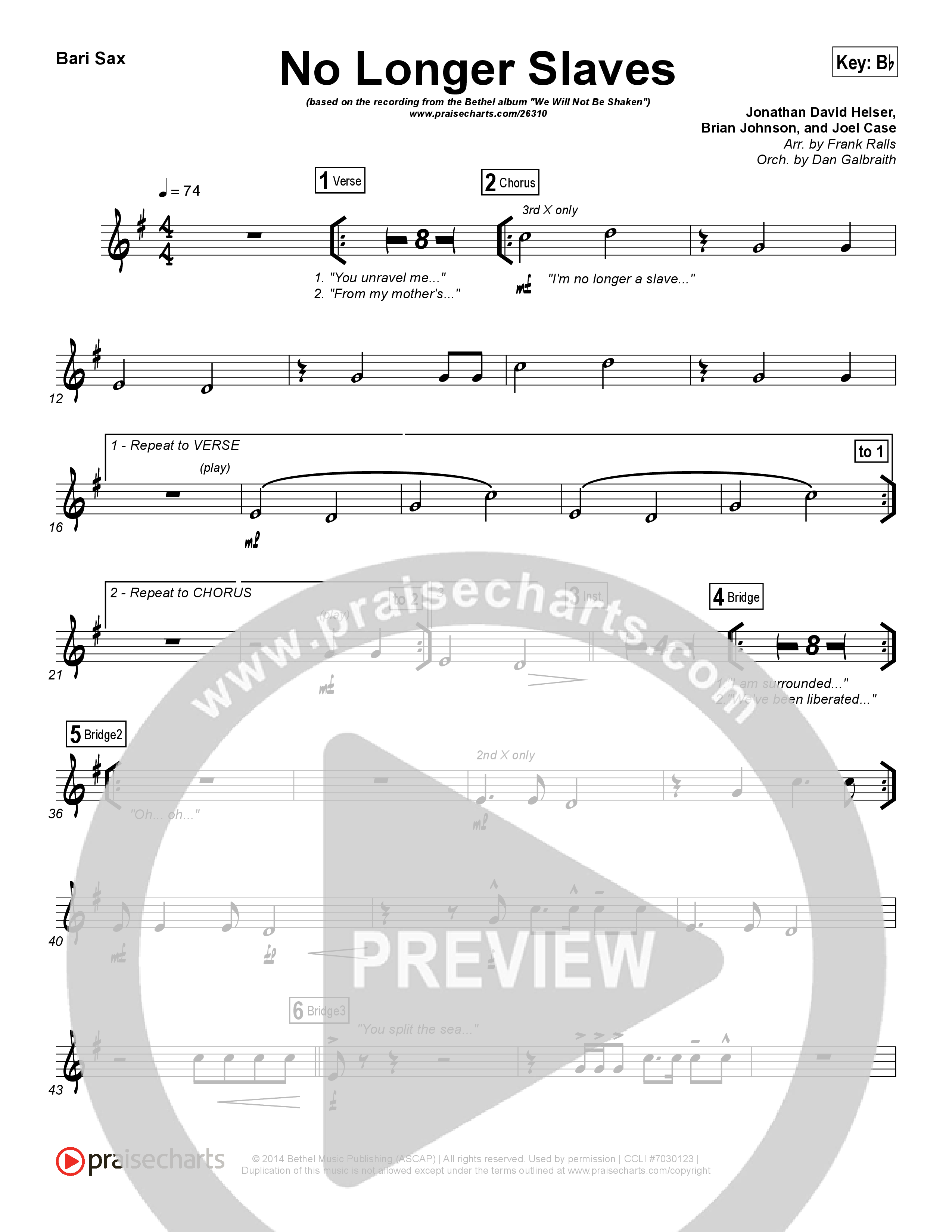 No Longer Slaves (Spontaneous)(Live) Bari Sax (Bethel Music)