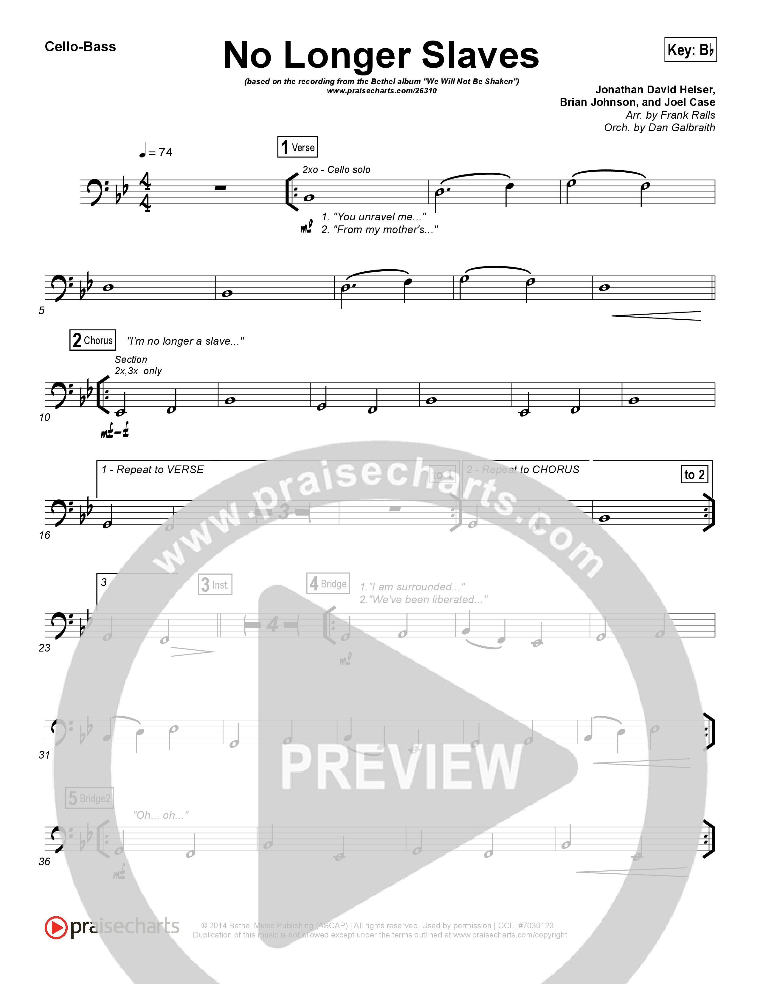 No Longer Slaves (Spontaneous)(Live) Cello/Bass (Bethel Music)