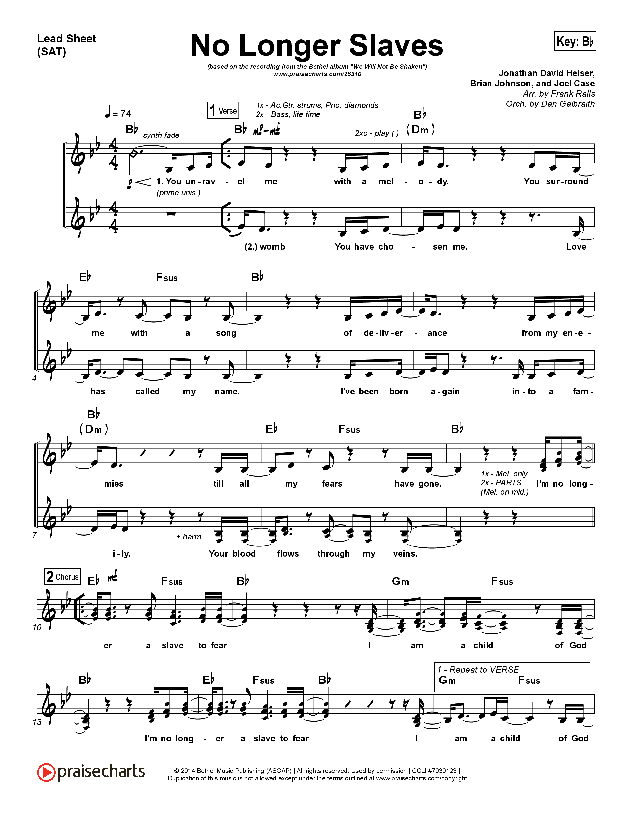 No Longer Slaves (Spontaneous)(Live) Lead Sheet (SAT) (Bethel Music)