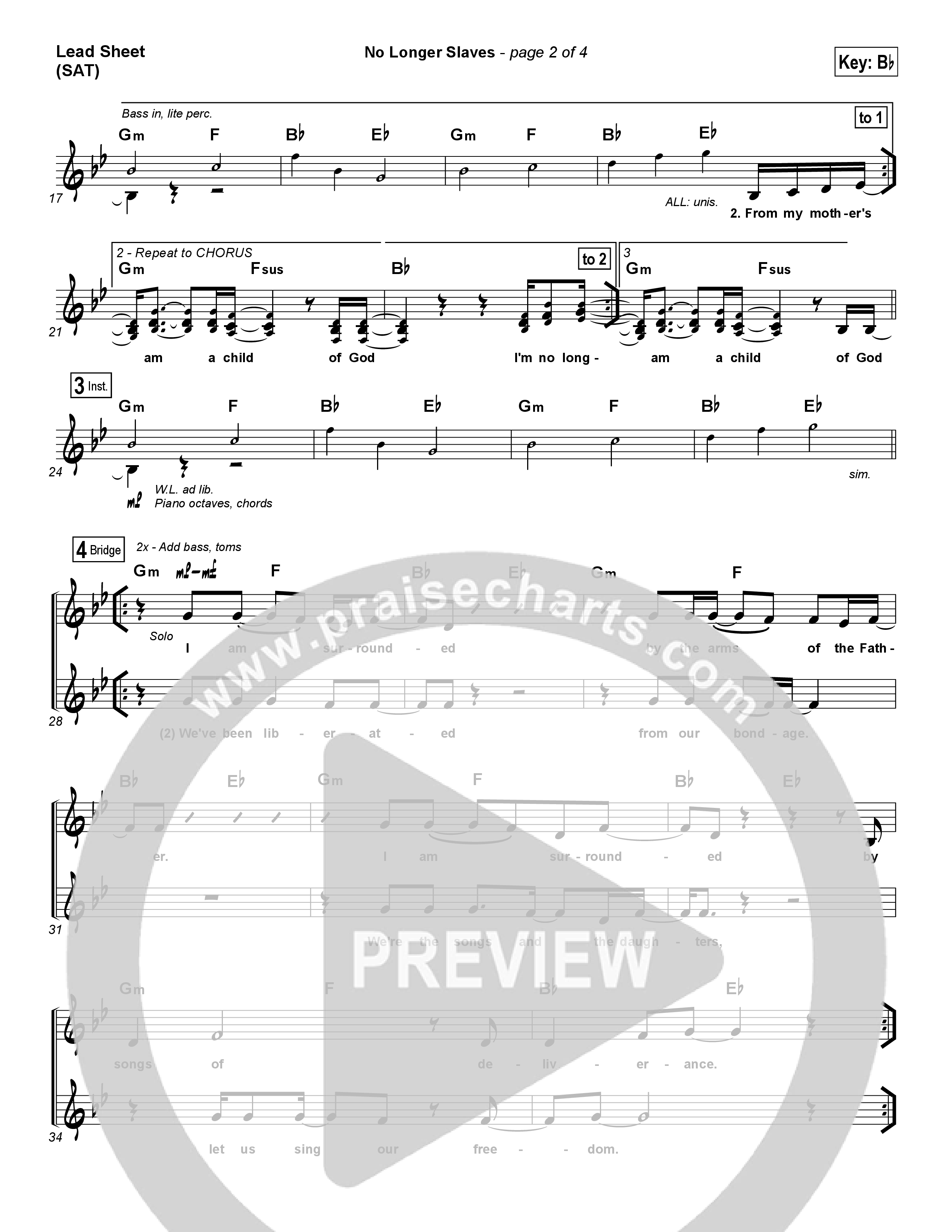 No Longer Slaves (Spontaneous)(Live) Lead Sheet (SAT) (Bethel Music)