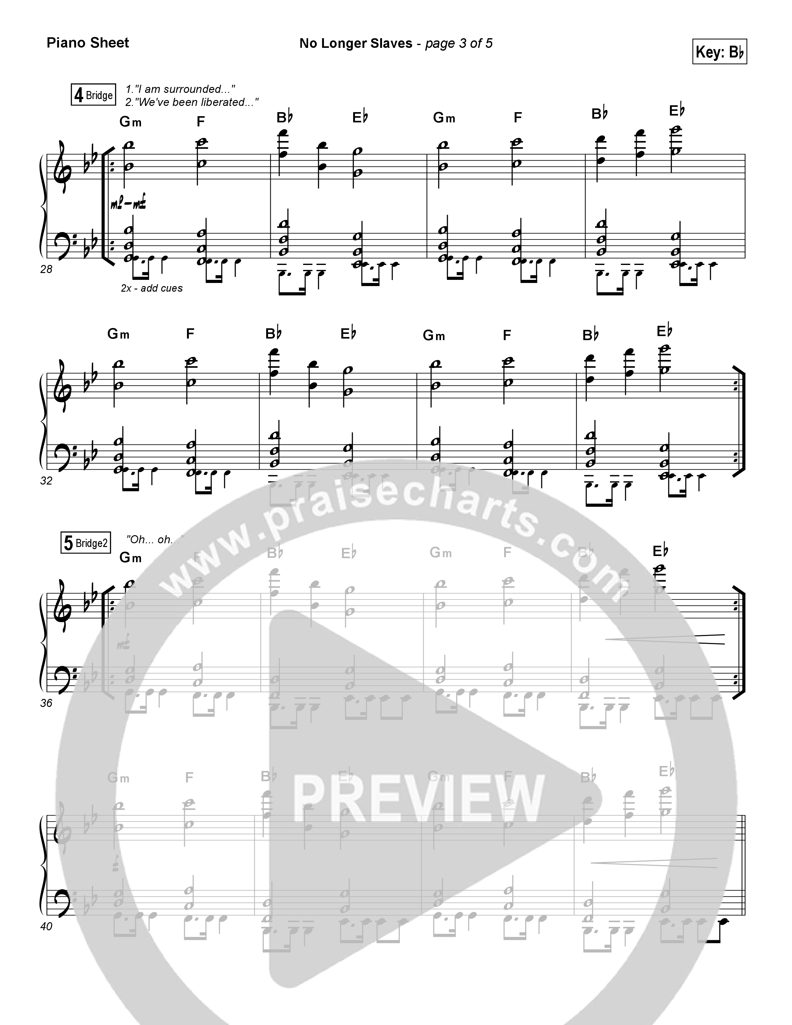 No Longer Slaves (Spontaneous)(Live) Piano Sheet (Bethel Music)