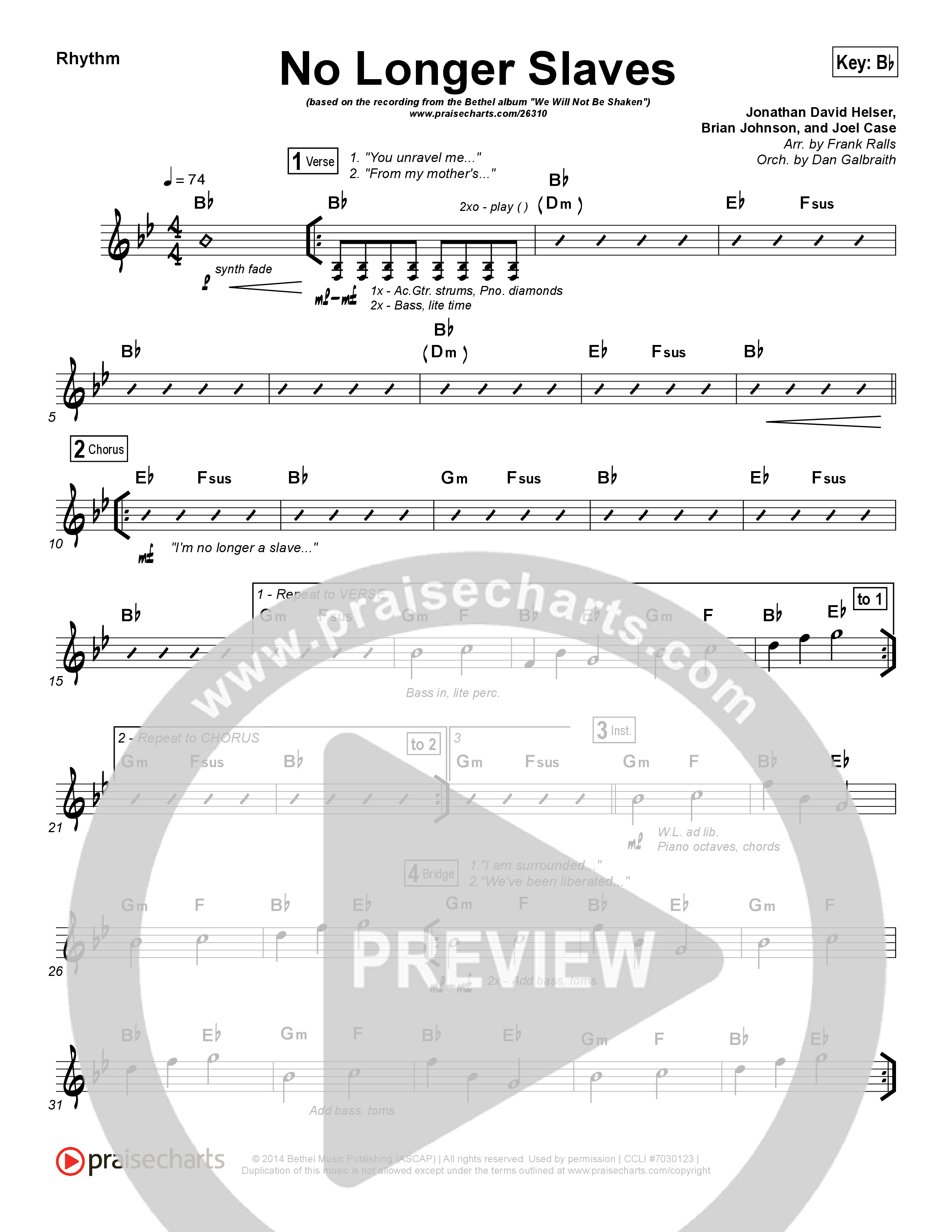 No Longer Slaves (Spontaneous)(Live) Rhythm Chart (Bethel Music)