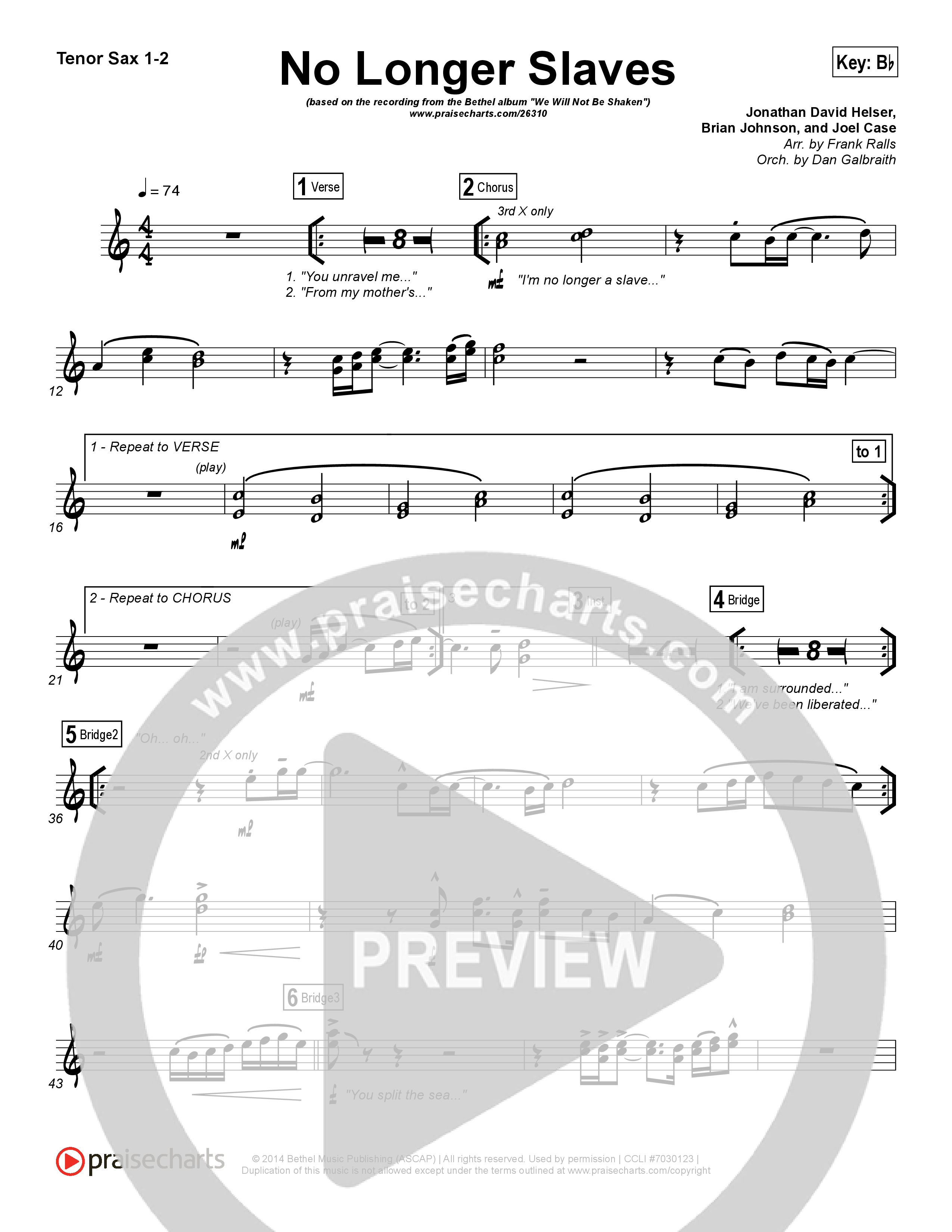 No Longer Slaves (Spontaneous)(Live) Tenor Sax 1/2 (Bethel Music)