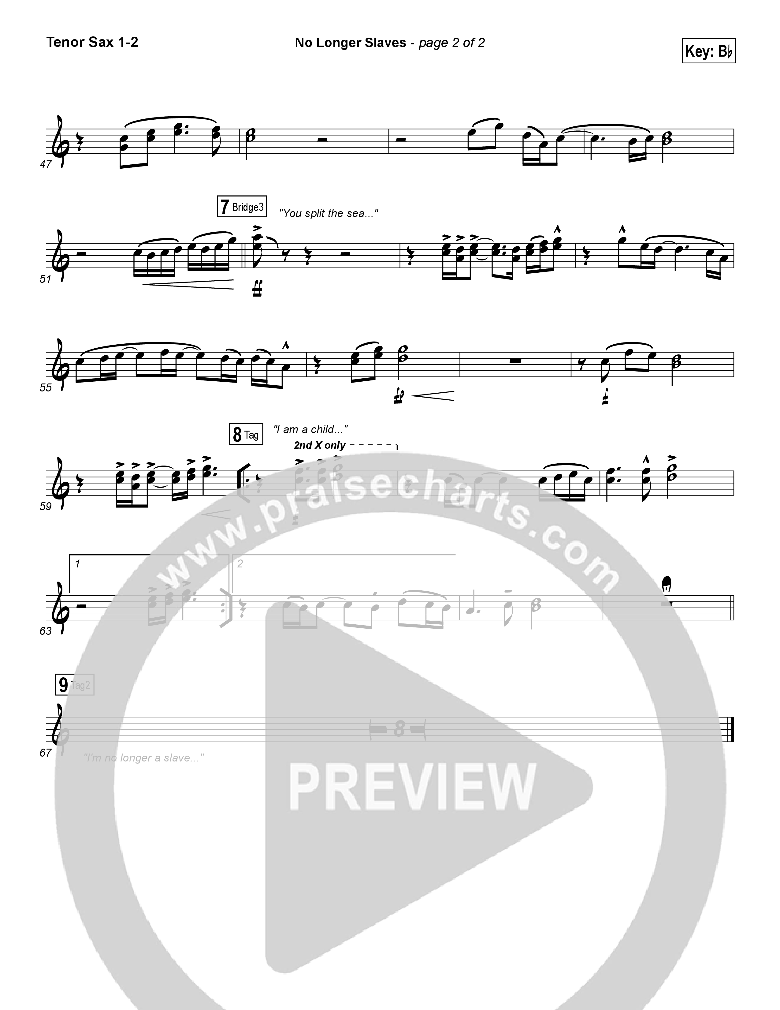 No Longer Slaves (Spontaneous)(Live) Tenor Sax 1/2 (Bethel Music)