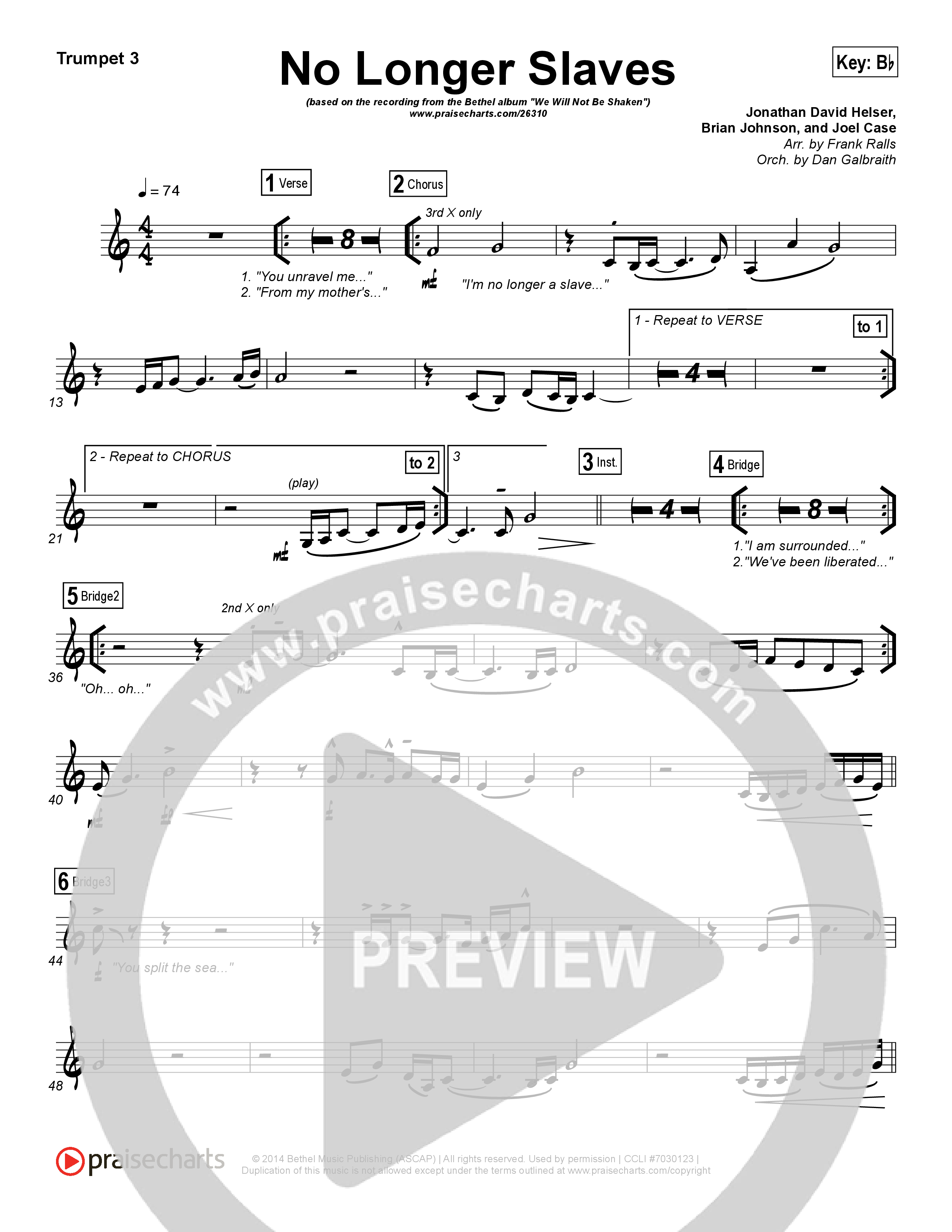 No Longer Slaves (Spontaneous)(Live) Trumpet 3 (Bethel Music)