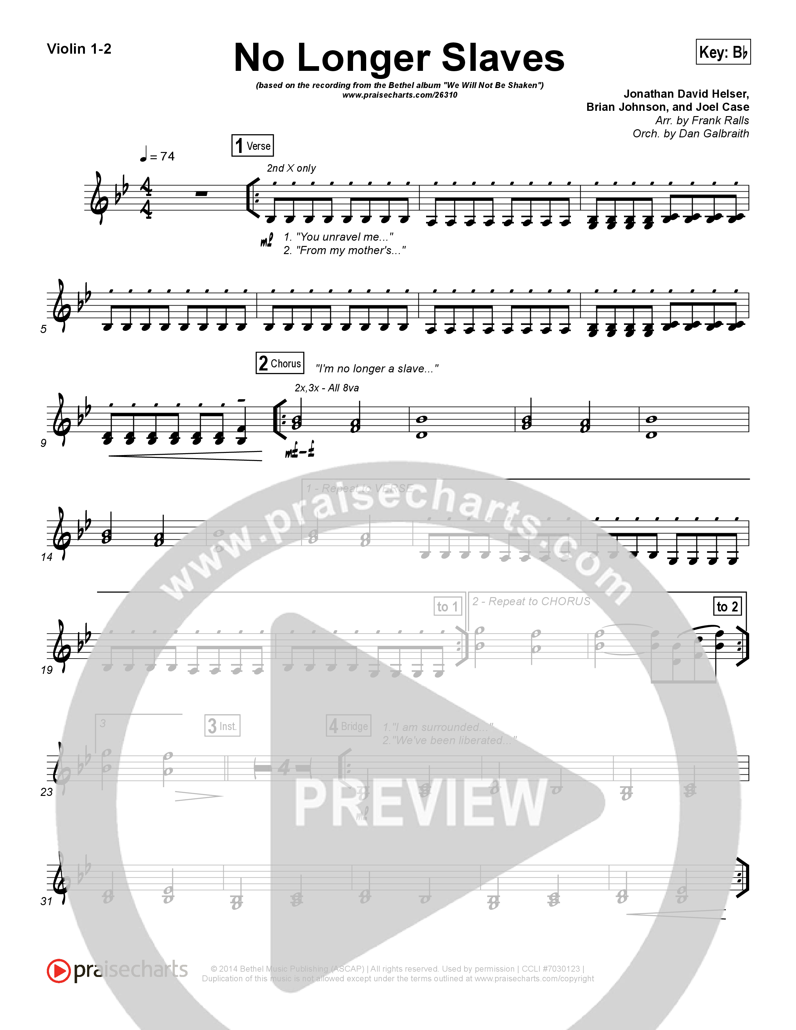 No Longer Slaves (Spontaneous)(Live) Violin 1/2 (Bethel Music)