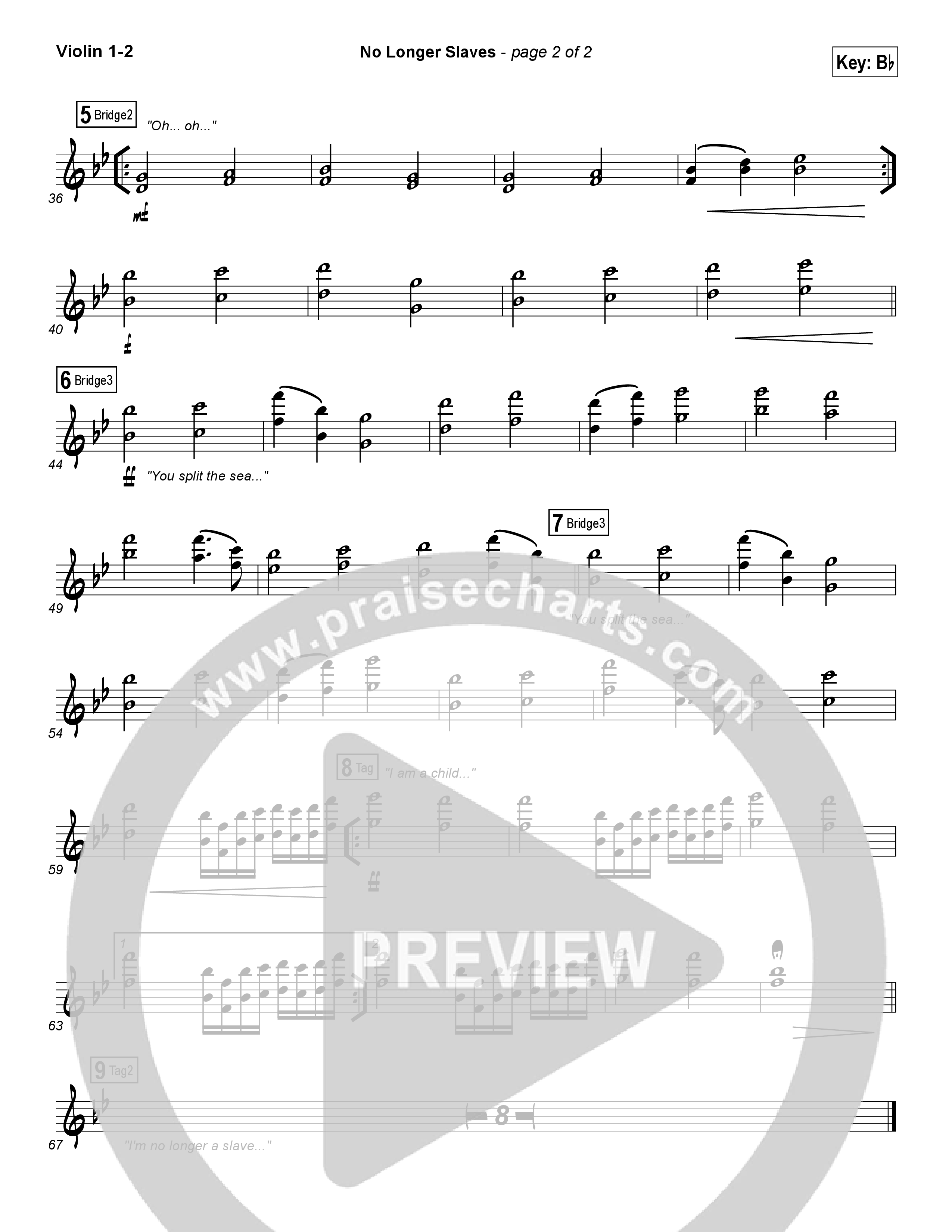 No Longer Slaves (Spontaneous)(Live) Violin 1/2 (Bethel Music)