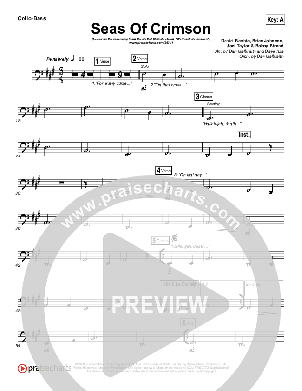 Seas Of Crimson Cello/Bass (Bethel Music)