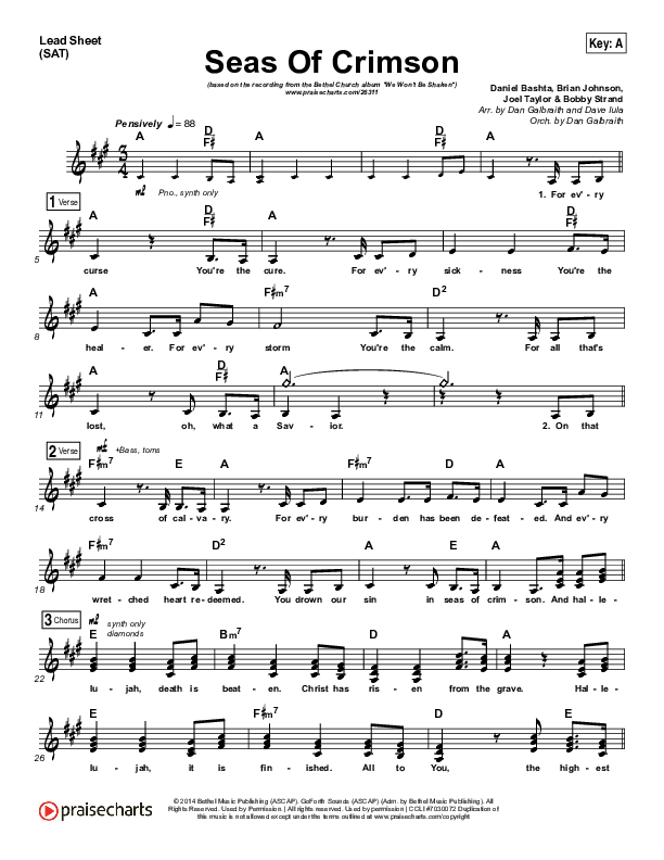 Seas Of Crimson Lead Sheet (SAT) (Bethel Music)