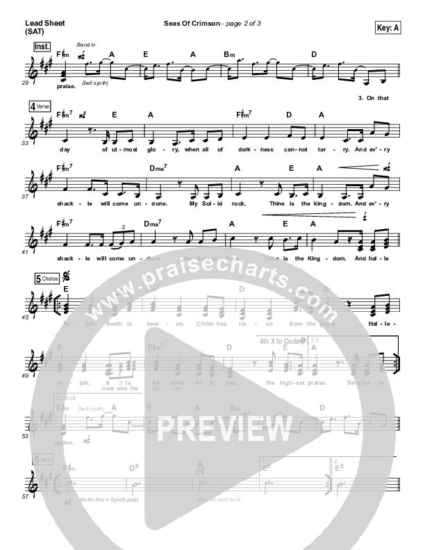 Seas Of Crimson Lead Sheet (SAT) (Bethel Music)